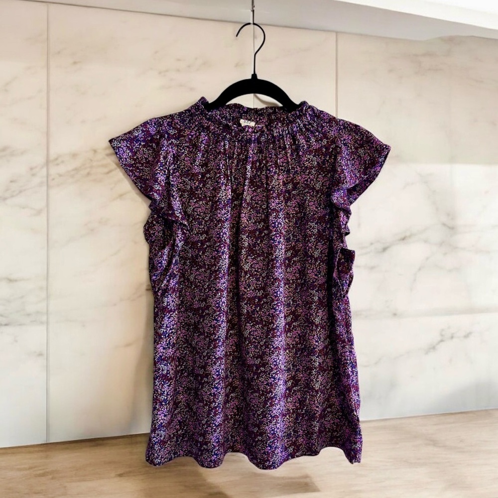 GAP Purple Floral Ruffle Sleeve Top - S